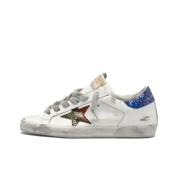 Golden Goose Super-Star Stylish Skateboarding Shoes Women's White Starry Blue Tail Vintage Version