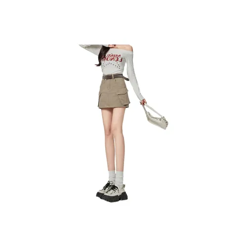 Enhanced Cargo Short Skirts Women's Light Coffee