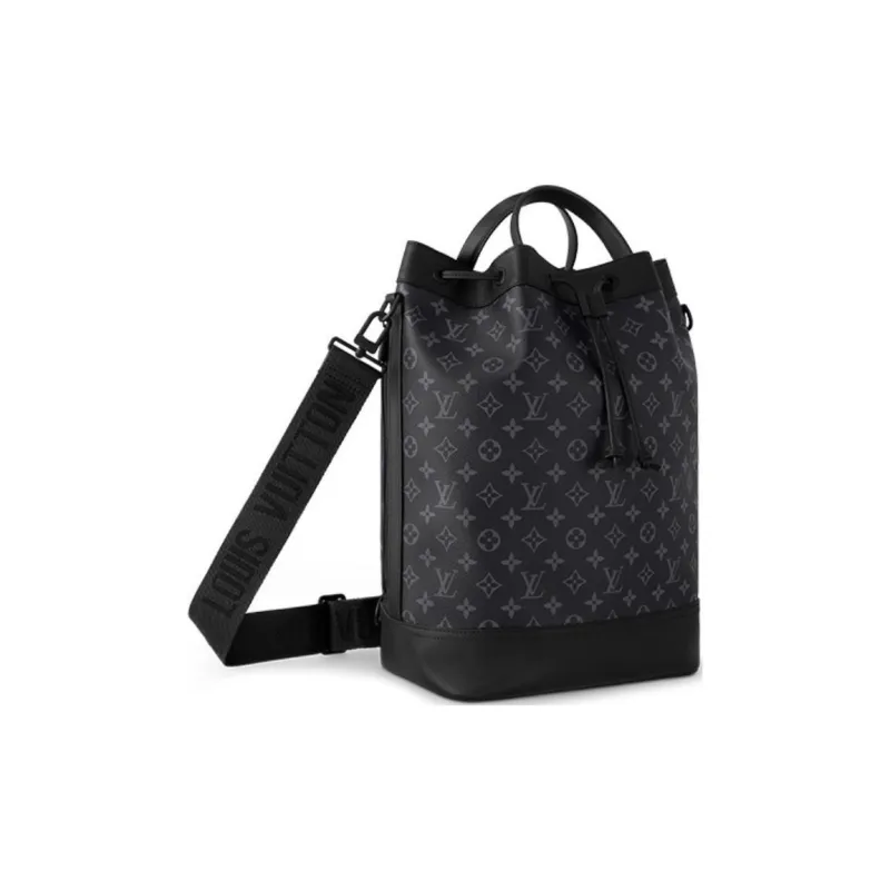 LOUIS VUITTON Canvas Coated Cow Leather Patchwork Trim Portable Crossbody Bag Shoulder Bag Men's Black-1