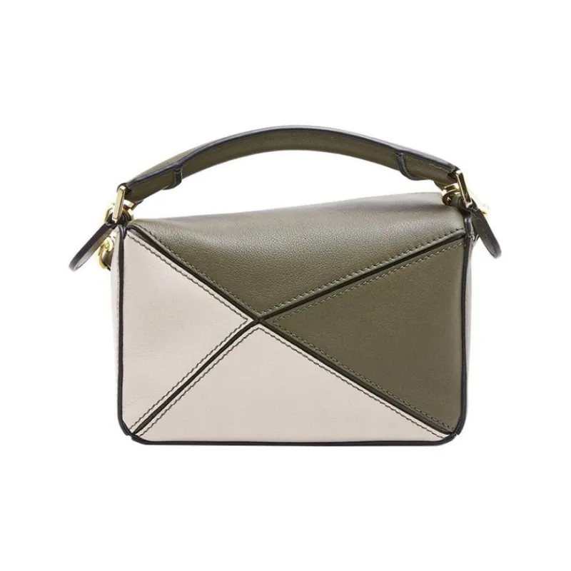 LOEWE Puzzle Calfskin Geometric Bag Puzzle Bag Handbag Shoulder Bag Crossbody Bag Mini Women's Green/Light Oatmeal-2