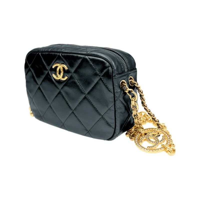 CHANEL Cow Leather And Gold Metal Camera Bag, Shoulder Bag, Crossbody Bag Mini Women's Black-1