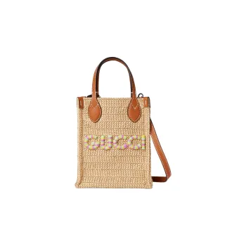 GUCCI Raffia Blend Viscose Shoulder Bag Crossbody Bag Handbag Extra Mini Women's Light Yellow & Multicolor
