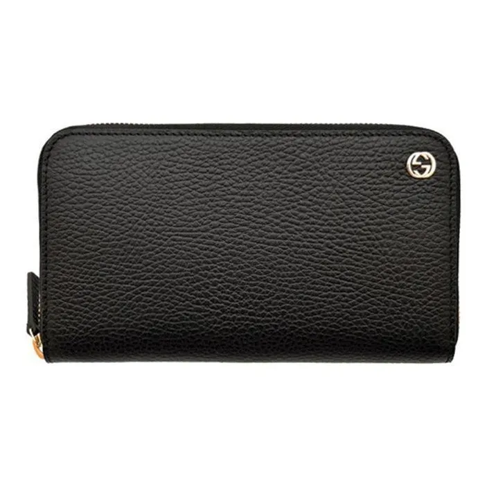 GUCCI Grain Cow Leather Long Zip Closure Wallet Unisex Black-0
