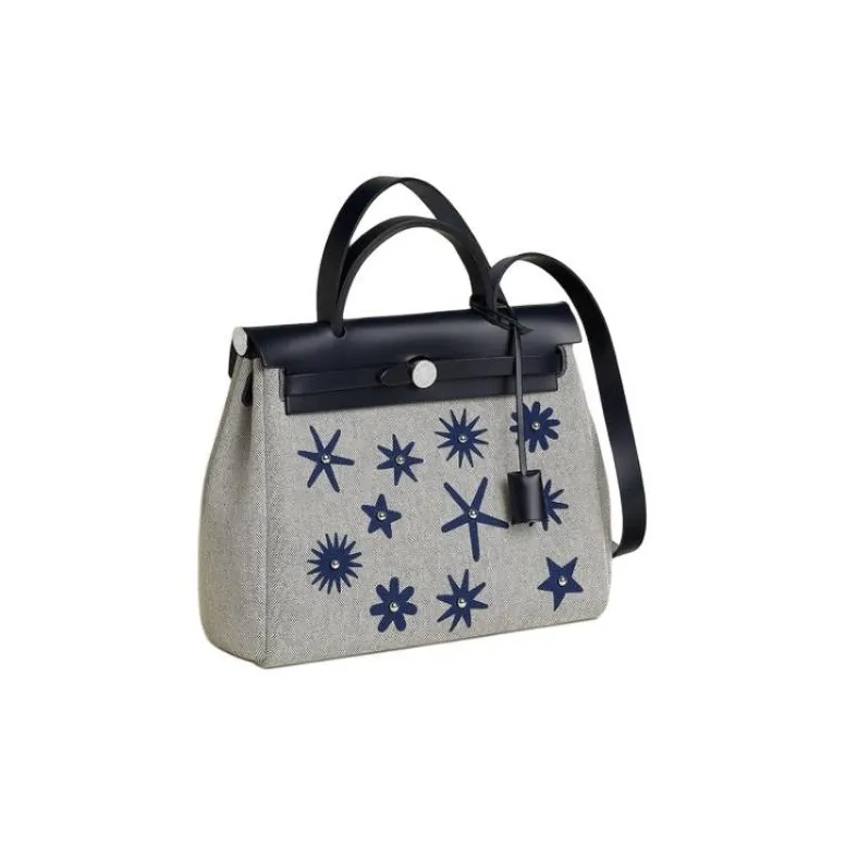 HERMES Canvas Tote Bag Shopping Bag Handbag Women's Blue & Gray-1