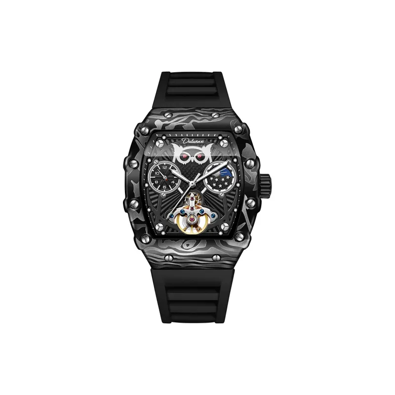 Dulunwe Owl Series Automatic Mechanical Movement Silicone Strap Watch Men's Watches Black Dial-1