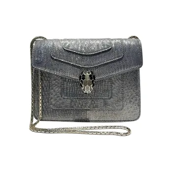BVLGARI Serpenti Forever Water Snake Skin Shoulder Bag Women's Charcoal Black Diamond Color