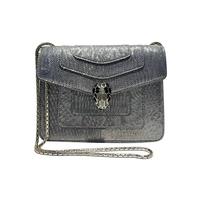 BVLGARI Serpenti Forever Water Snake Skin Shoulder Bag Women's Charcoal Black Diamond Color-0