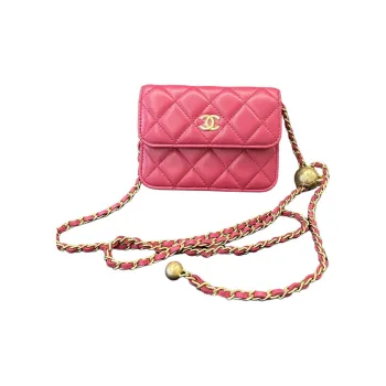 CHANEL Sheepskin Coin Purse, Fanny Pack, Shoulder Bag, Crossbody Bag Women's Fuchsia