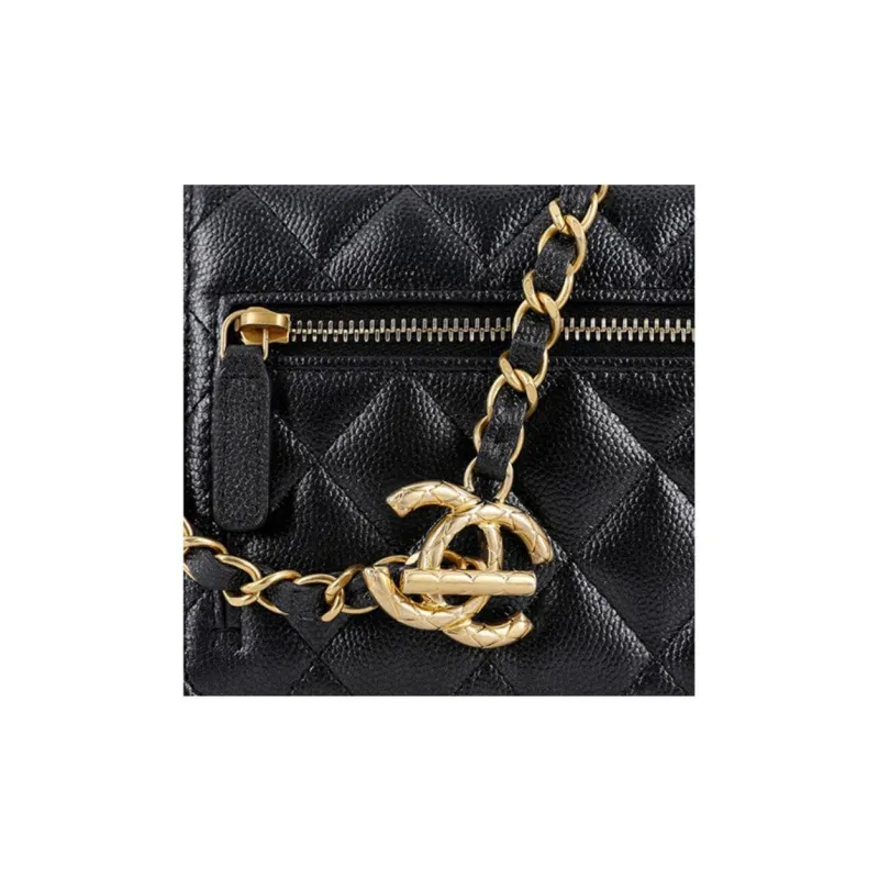 CHANEL WOC Grain Caviar Cow Leather Cell Phone Pouch, Crossbody Bag, Shoulder Bag Women's Black-5