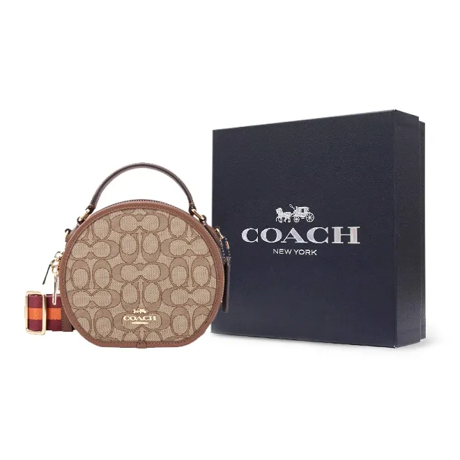 COACH Canteen Iconic Jacquard With Refined Pebbled Leather Handbag Shoulder Bag Crossbody Bag Small Size Women's Khaki-8