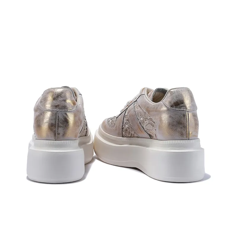 BELLALILY Anti Slip And Wear Resistant Height Increasing Low Top Skateboard Shoes Women's Silver, Gold-9