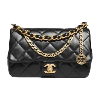 CHANEL Lambskin Flap Bag Handbag Shoulder Bag Crossbody Bag Small Size Women's Black