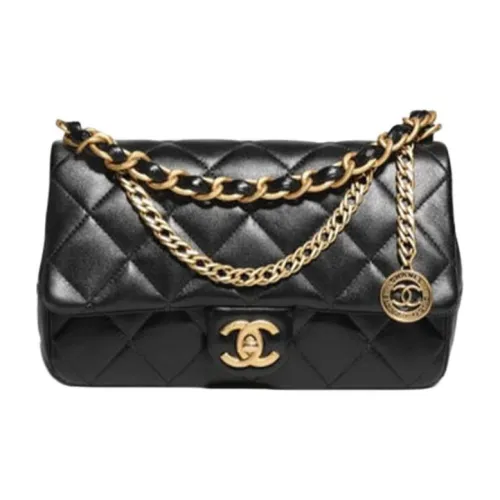 CHANEL Lambskin Flap Bag Handbag Shoulder Bag Crossbody Bag Small Size Women's Black