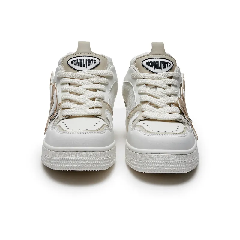 WONSURETO Anti-Slip Wear-Resistant Breathable Moisture-Wicking Low-Top Skateboard Shoes Unisex Ecru-3