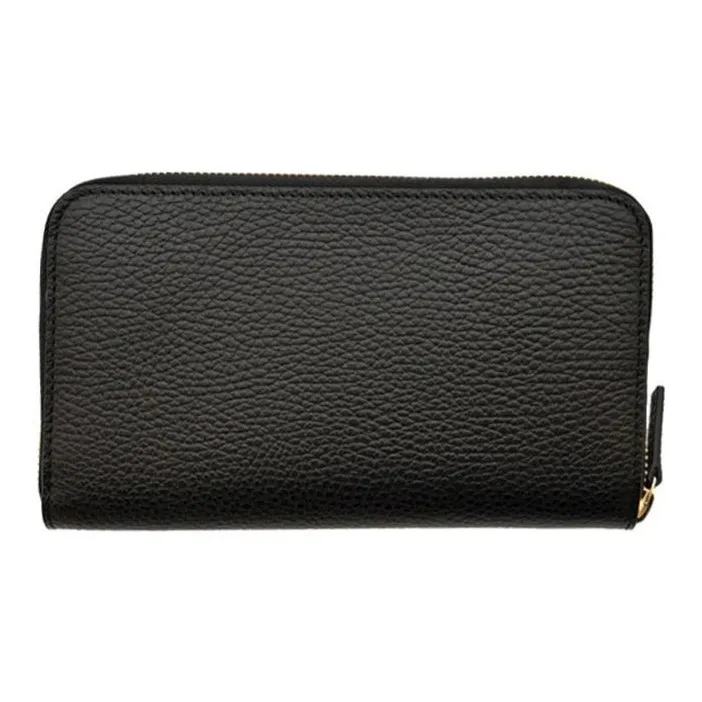 GUCCI Grain Cow Leather Long Zip Closure Wallet Unisex Black-1