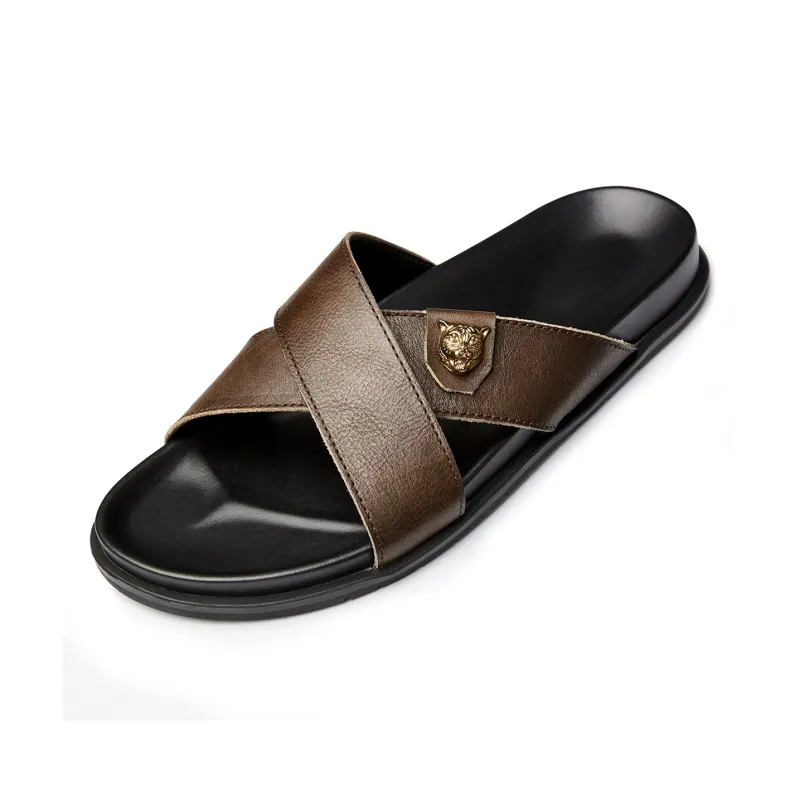 Brounvanm EVA Slip Resistant Odor Resistant Slide Slippers Men's Brown-1