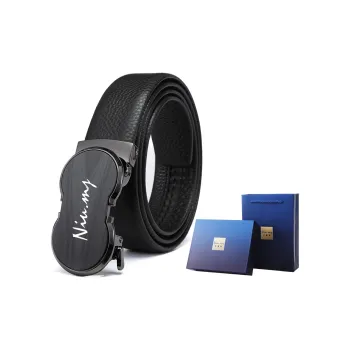 NIUMJ Men's Top Grain Cow Leather Belt Vintage Wood Grain Casual Trendy Youth Belt Automatic Buckle Leather Belts Men's