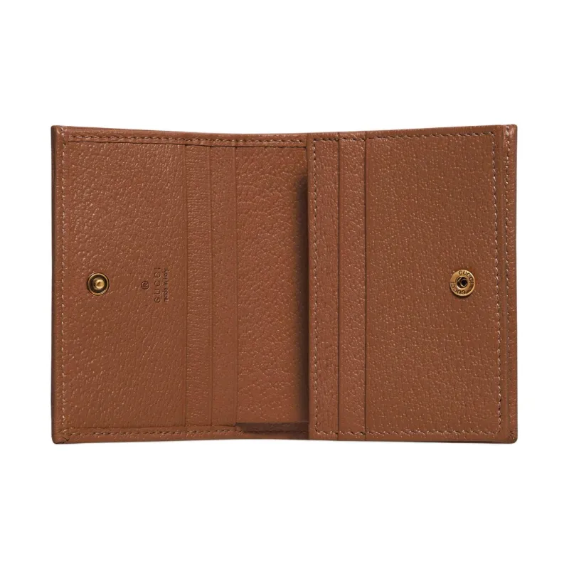 GUCCI Leather Card Holder Wallet Regular Women's Brown-5