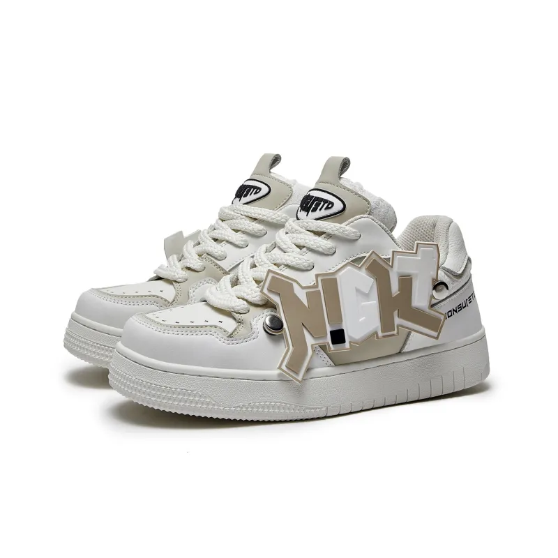 WONSURETO Anti-Slip Wear-Resistant Breathable Moisture-Wicking Low-Top Skateboard Shoes Unisex Ecru-2