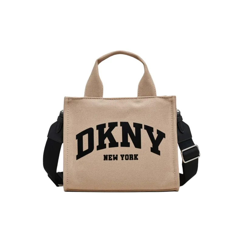 DKNY 100% Cotton Tote Bag Shopping Bag Shoulder Bag Crossbody Bag Handbag Small Size Women's Light Brown-0