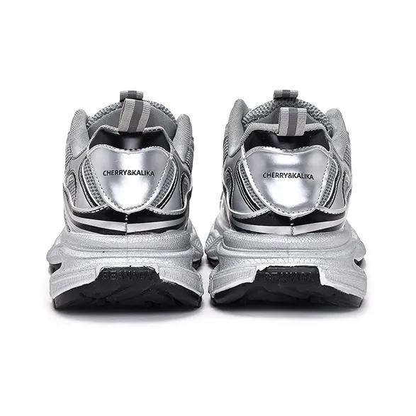 CHERRY&KALIKA Cushioning, Slip Resistant, And Abrasion Resistant Low Top Chunky Sneakers Women's Silver-1