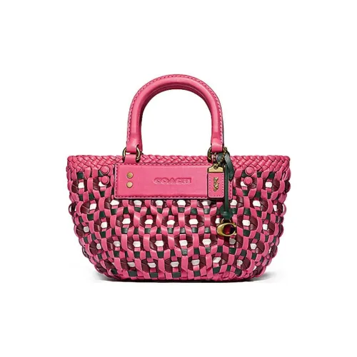 COACH Woven Cow Leather Tote Bag Crossbody Bag Handbag Small Size Women's Rose Red
