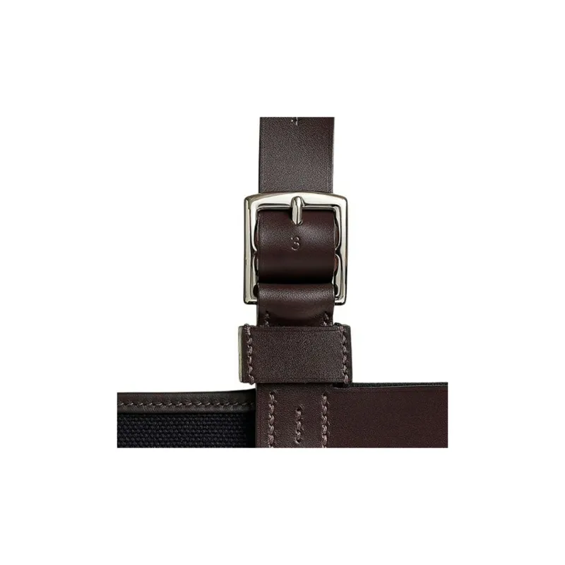 HERMES Goeland Canvas With Hunter Leather And Swift Calfskin One Shoulder Handbags Women's Black & Brown-4