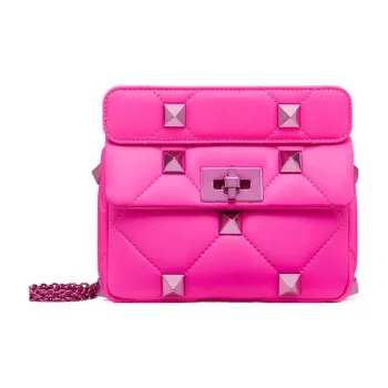 Valentino ROMAN STUD Sheepskin Handheld Portable Crossbody Bag Shoulder Bag Small Size Women's Pink