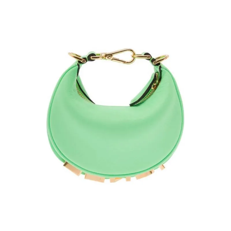 FENDI Fendigraphy Cow Leather Crescent Bag Handbag Wrist Bag Extra Mini Women's Green-1