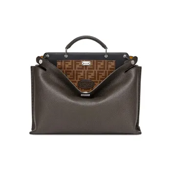 FENDI Leather Briefcase One Shoulder Handbag Men's Brown