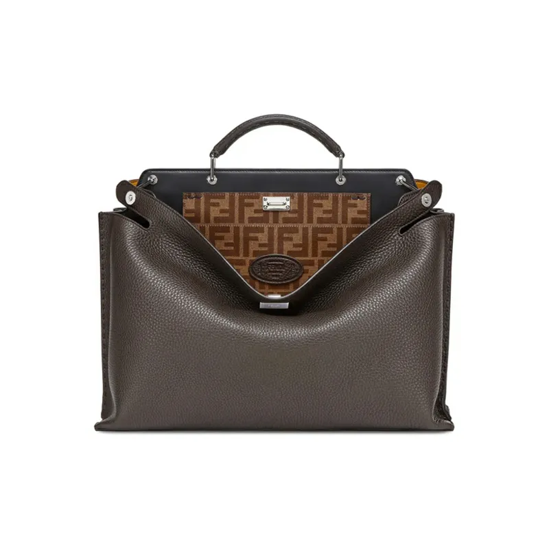 FENDI Leather Briefcase One Shoulder Handbag Men's Brown-0