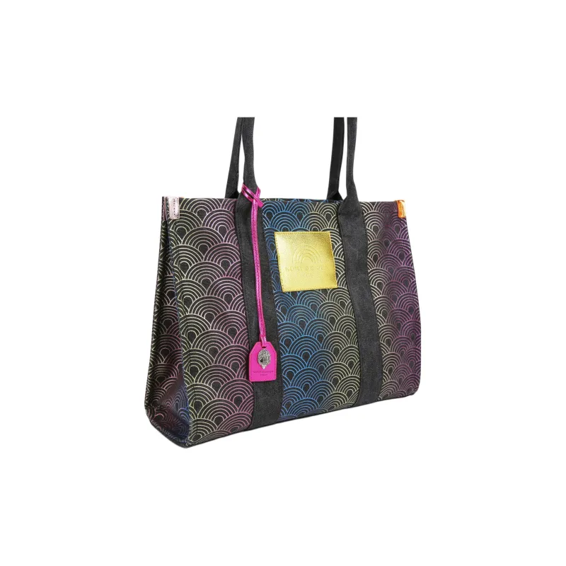 Kurt Geiger London Canvas Canvas Bag Tote Bag Shopping Bag Shoulder Bag Handbag Large Size Women's Black & Multicolor-1