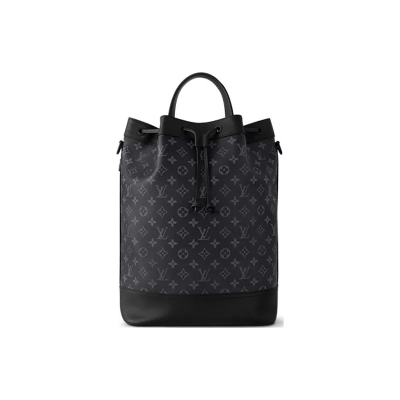 LOUIS VUITTON Canvas Coated Cow Leather Patchwork Trim Portable Crossbody Bag Shoulder Bag Men's Black-0