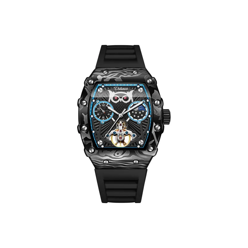 Dulunwe Owl Series Automatic Mechanical Movement Silicone Strap Watch Men's Watches Black Dial-4