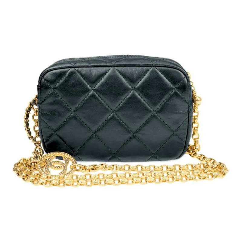 CHANEL Cow Leather And Gold Metal Camera Bag, Shoulder Bag, Crossbody Bag Mini Women's Black-2