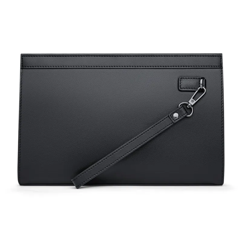 WilliamPOLO Cow Leather Geometric Diamond Pattern Clutch With Handle And Envelope Bag Men's Black-1
