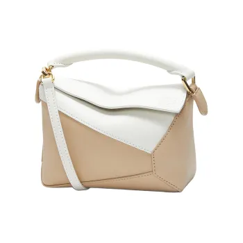 LOEWE Puzzle Cow Leather Crossbody Bag Shoulder Bag Mini Women's Soft White & Beige