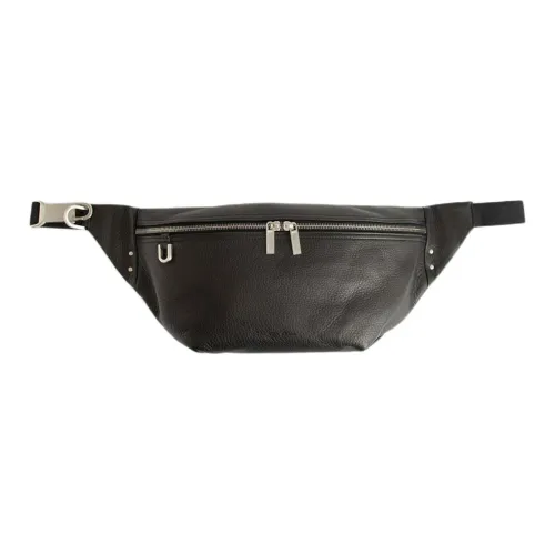 RICK OWENS/RO Grained Cow Leather One Shoulder Crossbody Fanny Pack Men's Black