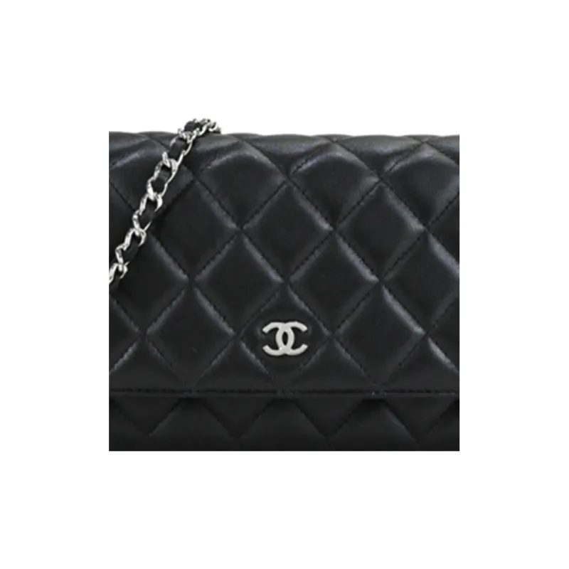 CHANEL Lambskin Shoulder Bag, Crossbody Bag Women's Black-5