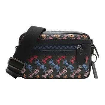 COACH Academy Coated Canvas With Leather Shoulder Bag Men's Black & Multicolor Carriage Print