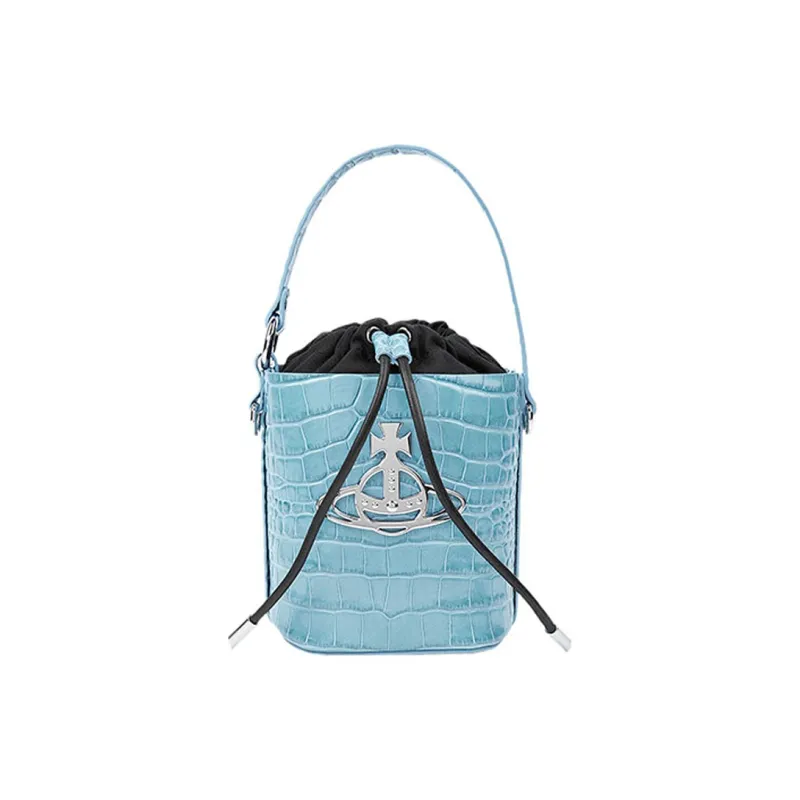 Vivienne Westwood DAISY Calfskin Bucket Bag, Shoulder Bag, Crossbody Bag, Handbag Women's Light Blue-0