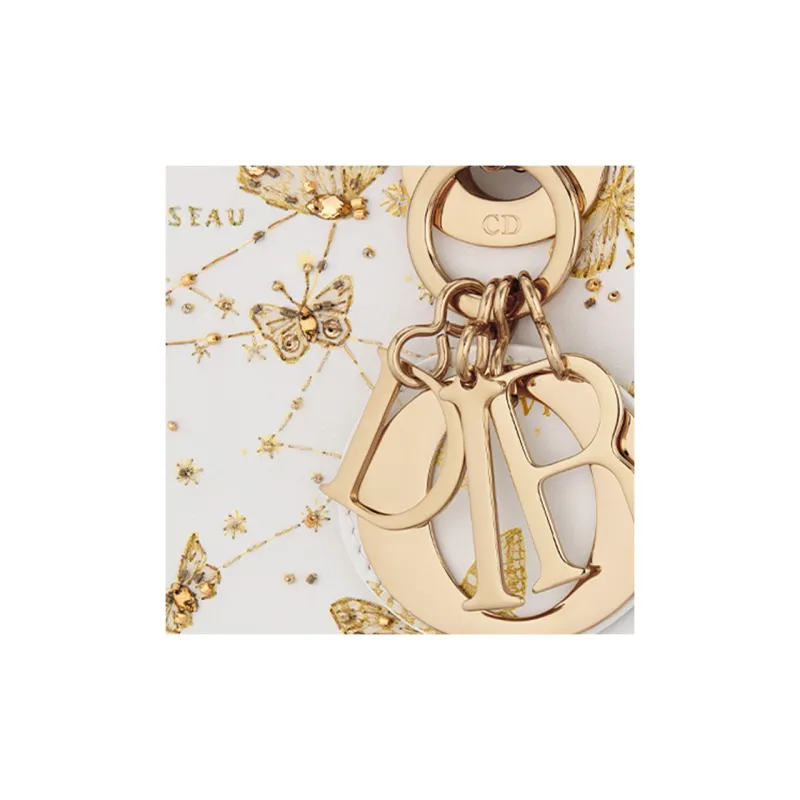 DIOR Lady D-Lite Cow Leather Dior Bag Shoulder Bag Crossbody Bag Handbag Small Size Women's White & Gold-5
