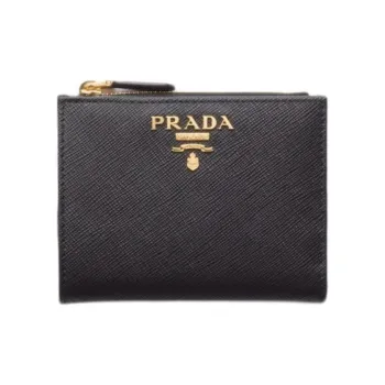 PRADA Leather Wallet Mini Women's Black With Light Pink