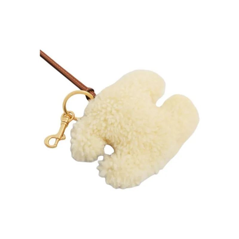 CELINE Triomphe Shearling With Smooth Cow Leather Keychain Bag Accessory Women's Natural & Tan-3