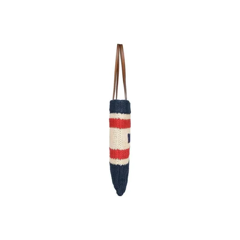 MIU MIU Straw And Wicker Hookwoven Tote Bag Shopping Bag Shoulder Bag Handbag Small Size Women's Multicolor Stripes-1