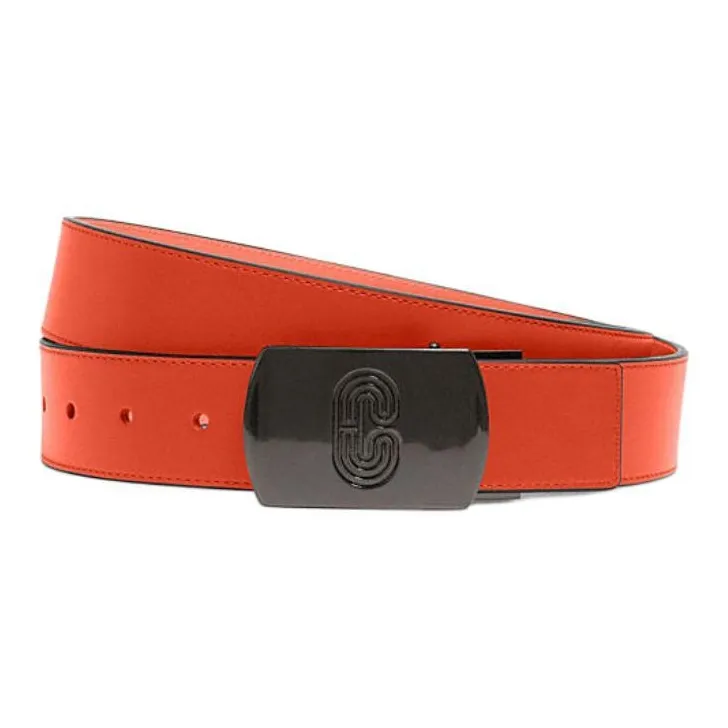 COACH Letter Decoration Smooth Buckle Leather Belts Unisex Orange Width: 3.8CM-0