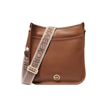 MICHAEL KORS Pebbled Leather Messenger Bag, Handbag, Shoulder Bag, Crossbody Bag Large Size Women's Brown
