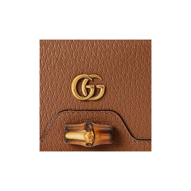 GUCCI Leather Card Holder Wallet Regular Women's Brown-6