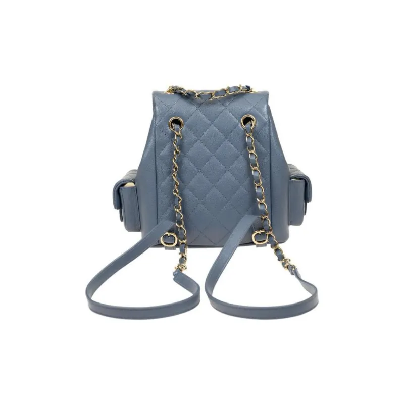 CHANEL Grain Cow Leather Backpack Tubas Women's Gray Blue-3