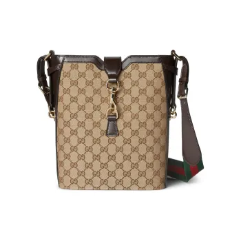 GUCCI Canvas With Leather Binding Bucket Bags Shoulder Bag Crossbody Bag Medium Size Women's Beige & Ebony